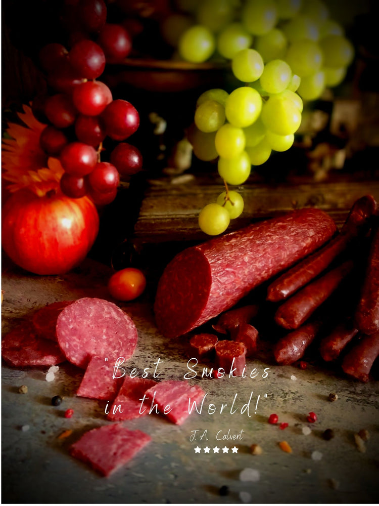 handcrafted summer sausage. best smokie snack sticks ever. sausage perfect for charcuterie boards