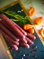 Habaneros bring a natural, slightly tempered sweet, fruity flavor with a gentle heat and a bit of extra smokiness which complements our signature Tasty Old World sausage recipe.  Handcrafted smoky goodness that tastes like dinner. Perfect party snack stick. 