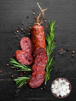 Sweet & Spicy Summer Sausage Handcrafted all natural hickory smoked Summer Sausage individually vacuum sealed. Approximately 1.25 lbs. Lehr's Handcrafted sausage